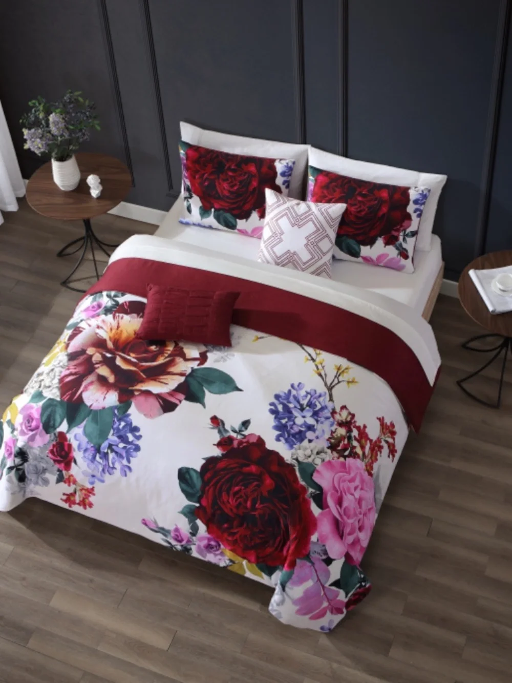 Bebejan Magenta Floral Reversible Queen Comforter Set